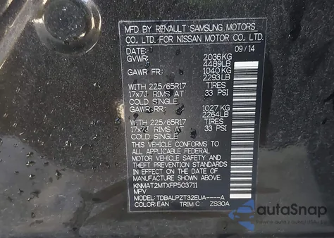 2015 Nissan Rogue S z USA, uszkodzony, nr VIN KNMAT2MTXFP503711